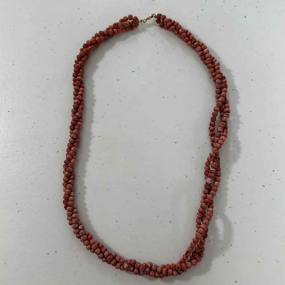 Coral 3 Strand Twist Vintage Necklace With 14ktGP Spring C Clasp